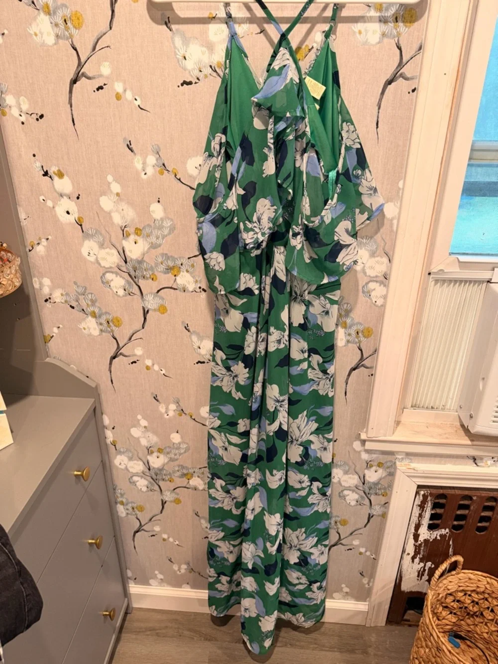 Floral Off-Shoulder Green Maxi Dress - Picture 3 of 3